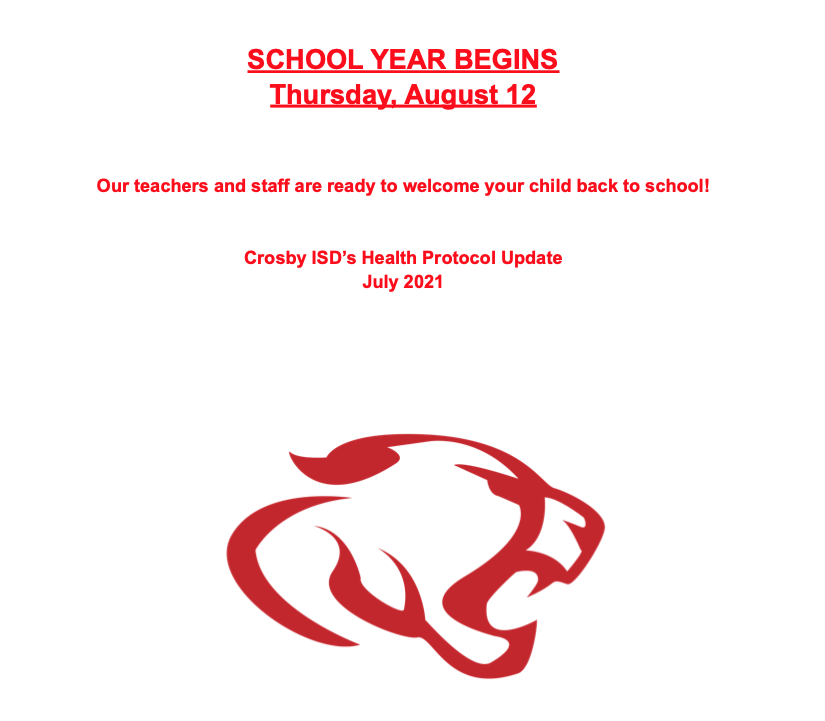  Health protocol update for 2021-2022 School Year